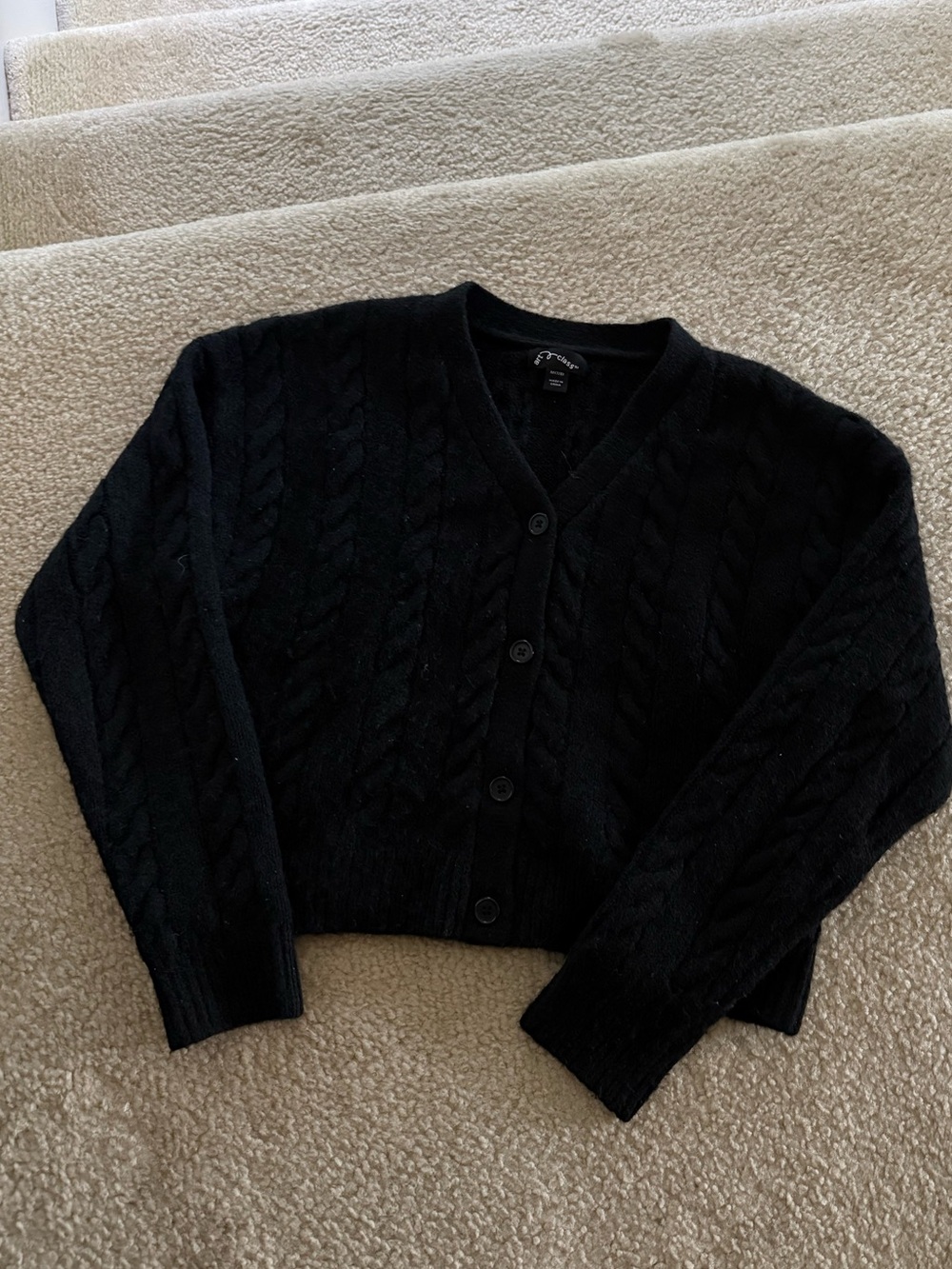 Girls Art Class Cable-Knit V-Neck Cardigan Sweater - Black